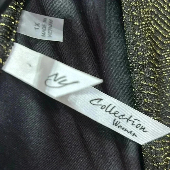 NY Collection Woman Cold shoulder, long sleeve, gold threading,stretch,lined - Picture 8 of 12
